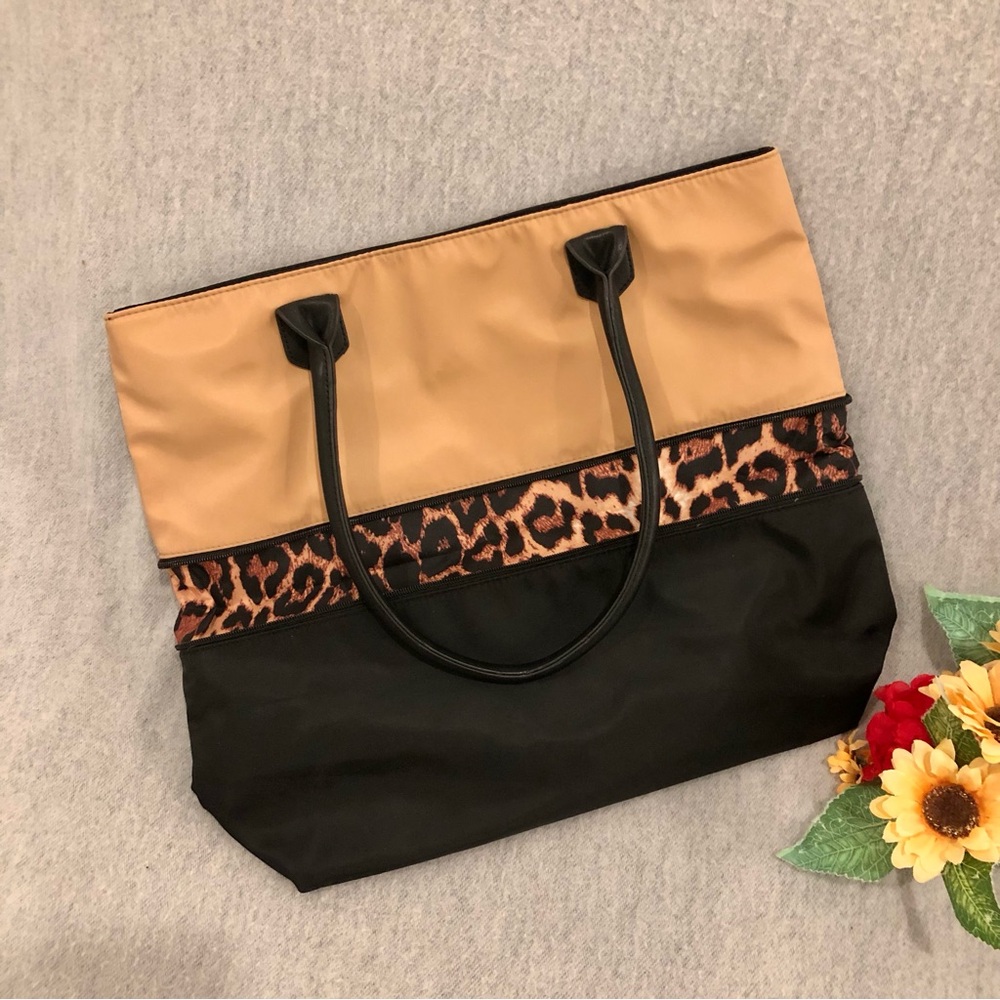 NWOT - Black, Tan, & Leopard Print Snap-top Totebag